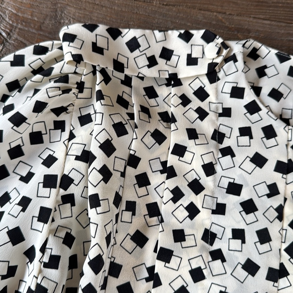 Vintage Worthington peplum button-down top ivory/black geometric EUC SMALL - Picture 9 of 12